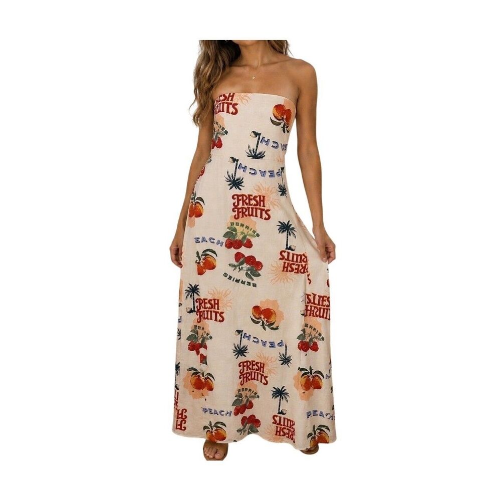 Paper Heart Womens Spring Summer Dress Sz M Fruits Palm Trees Strapless